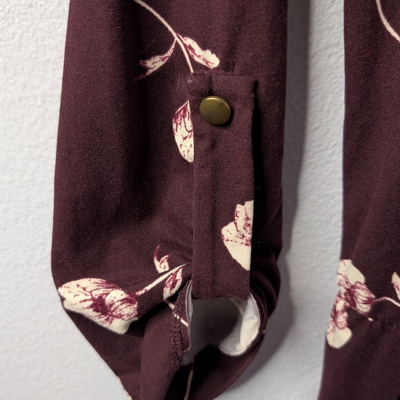 French Grey Floral Midi Dress Burgundy Size M - Picture 2 of 5